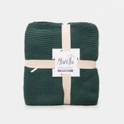 Manta tejida de 150 x 125 cm verde con borlas