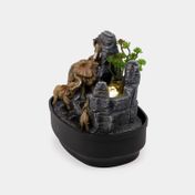 Fuente decorativa de 20.5 x 24.5 cm elefantes, plantas y rocas