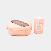 Portacomidas de 1300 ml + recipiente de 330ml con cubiertos rosado