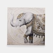 Cuadro decorativo de 80 x 80 cm elefante con manta dorada