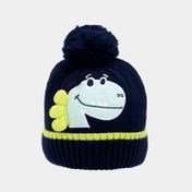 Gorro infantil de dinosaurio de 24 cm con pompón, azul oscuro
