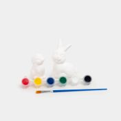 Set de pintura con figuras en yeso, diseño conejos