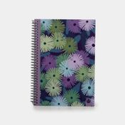 Cuaderno A5 argollado rayado de 80 hojas, diseño de flores lila