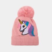 Gorro de 22 cm unicornio con pom pones rosado
