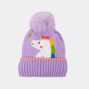Gorro de 22 cm unicornio con pom pones lila