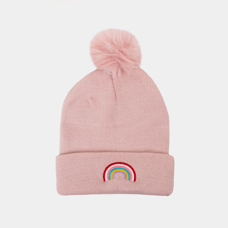 gorro-infantil-diseno-arcoiris-con-pompones-rosado-7701016815642