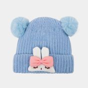 Gorro de 18 cm conejo con pom pones azul