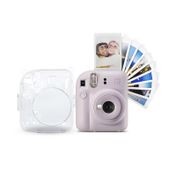 Kit cámara Instax Fujifilm Mini 12 lila + estuche transparente