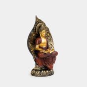 Figura de 20 x 12 cm Buda con túnica roja y hoja