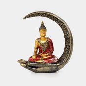 Figura de 15.3 x 14.5 cm Buda con túnica roja y luna