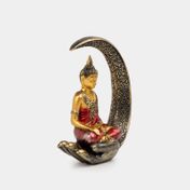 Figura de 15.3 x 14.5 cm Buda con túnica roja y luna