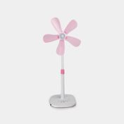Ventilador de 18" extensible de 50 a 105 cm con 5 aspas, blanco con rosado