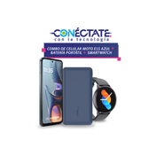 Combo de celular Motorola E15, RAM 2 GB, 64 GB, azul + batería Belkin de 10.000 mAh + Smartwatch Havit