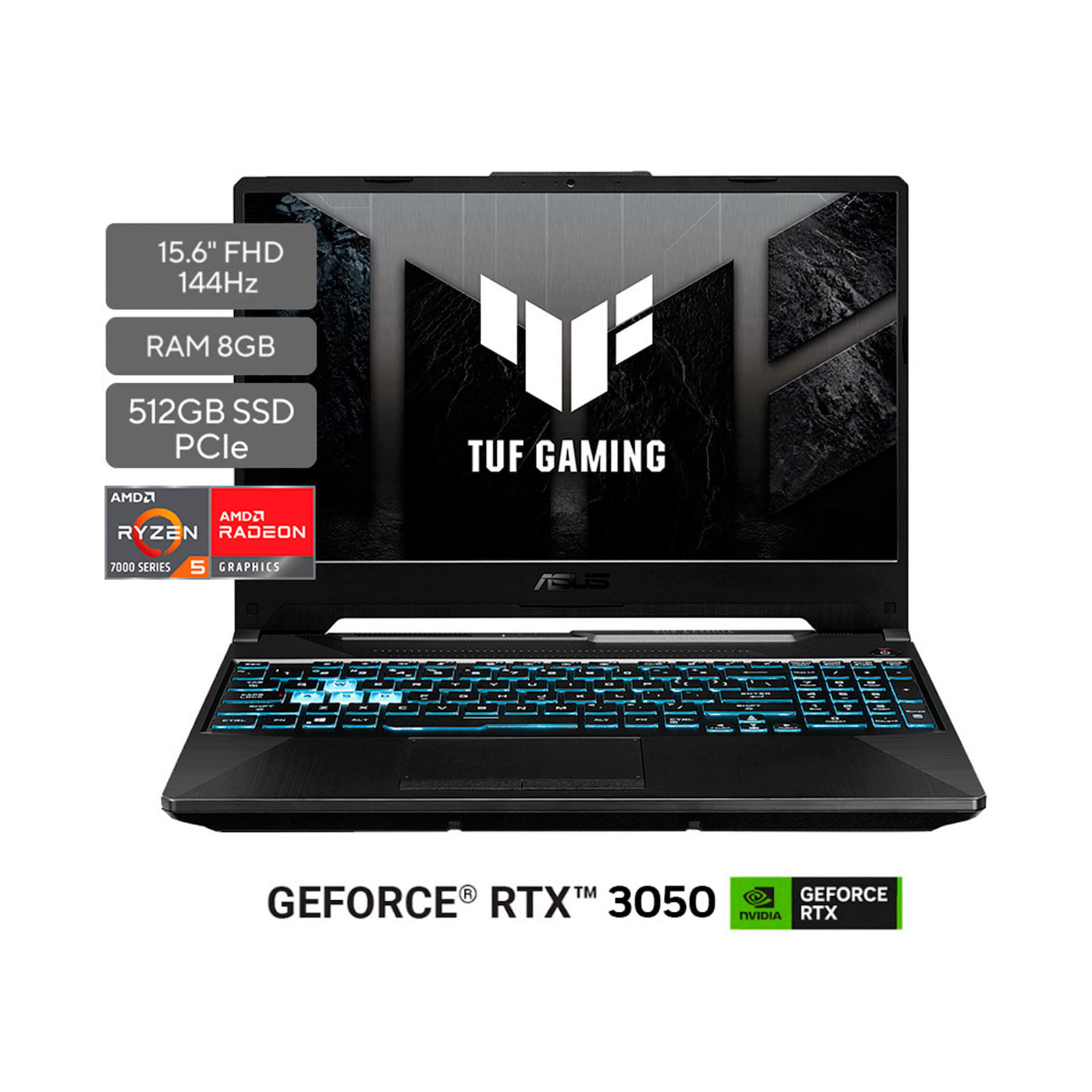 Portátil Asus TUF A15 gaming de AMD Ryzen 7535HS GHz, RAM  GB, 512 GB SSD, W11