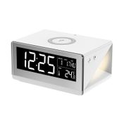 Reloj digital de mesa con luz y cargador inalámbrico de 10 W, blanco