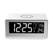 Reloj digital de mesa con luz y cargador inalámbrico de 10 W, blanco