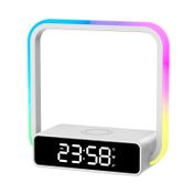 Reloj digital de mesa con luz multicolor y cargador inalámbrico de 10 W