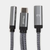 Cable auxiliar de audio 2 en 1 USB-C a 3.5 mm de 15 cm, gris