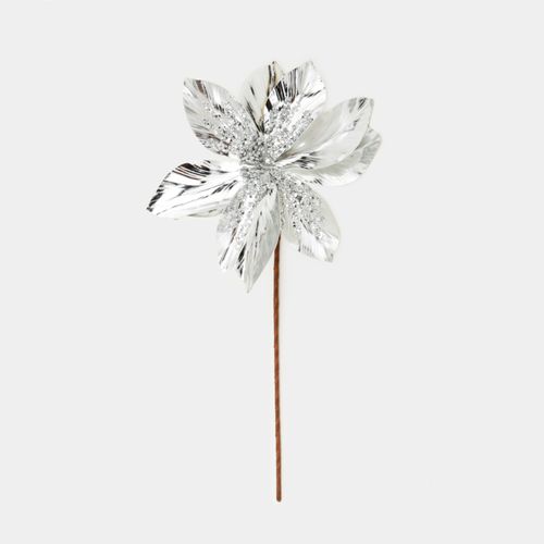 Poinsettia de 50 cm con brillantinas, plateada