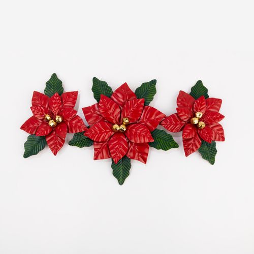 Adorno de pared 22 x 41 cm poinsettias con cascabeles, rojas con verdes