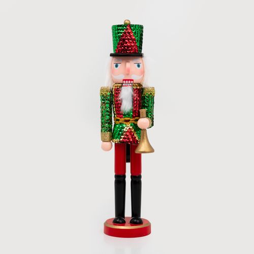 Cascanues de 38 cm traje de lentejuelas y campana, verde