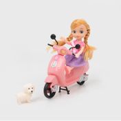 Muñeca de 16 cm con motoneta y mascota
