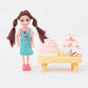 Muñeca sparkle de 13.5 cm con pastel, muffins, postres