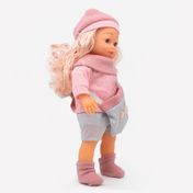 Muñeca de 36.5 cm con pantaloneta gris y saco rosado
