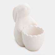 Figura de cerámica conejo con maceta