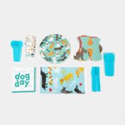 Kit para fiestas Happy Birthday huellas y huesos x 74 piezas