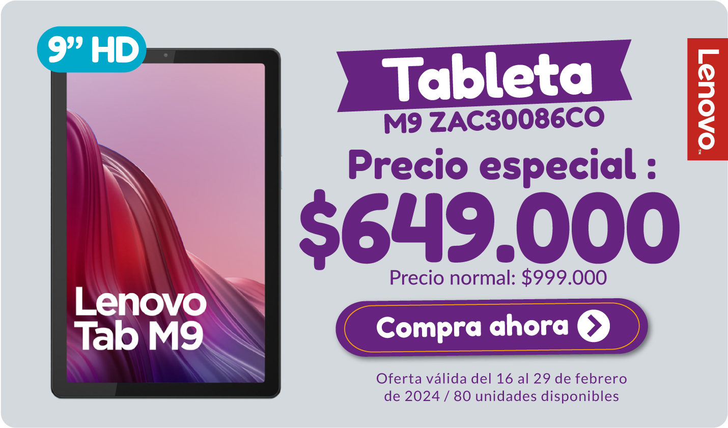 Lenovo Tab M9  Tablet Android con tecnologia MediaTek® da 22,86